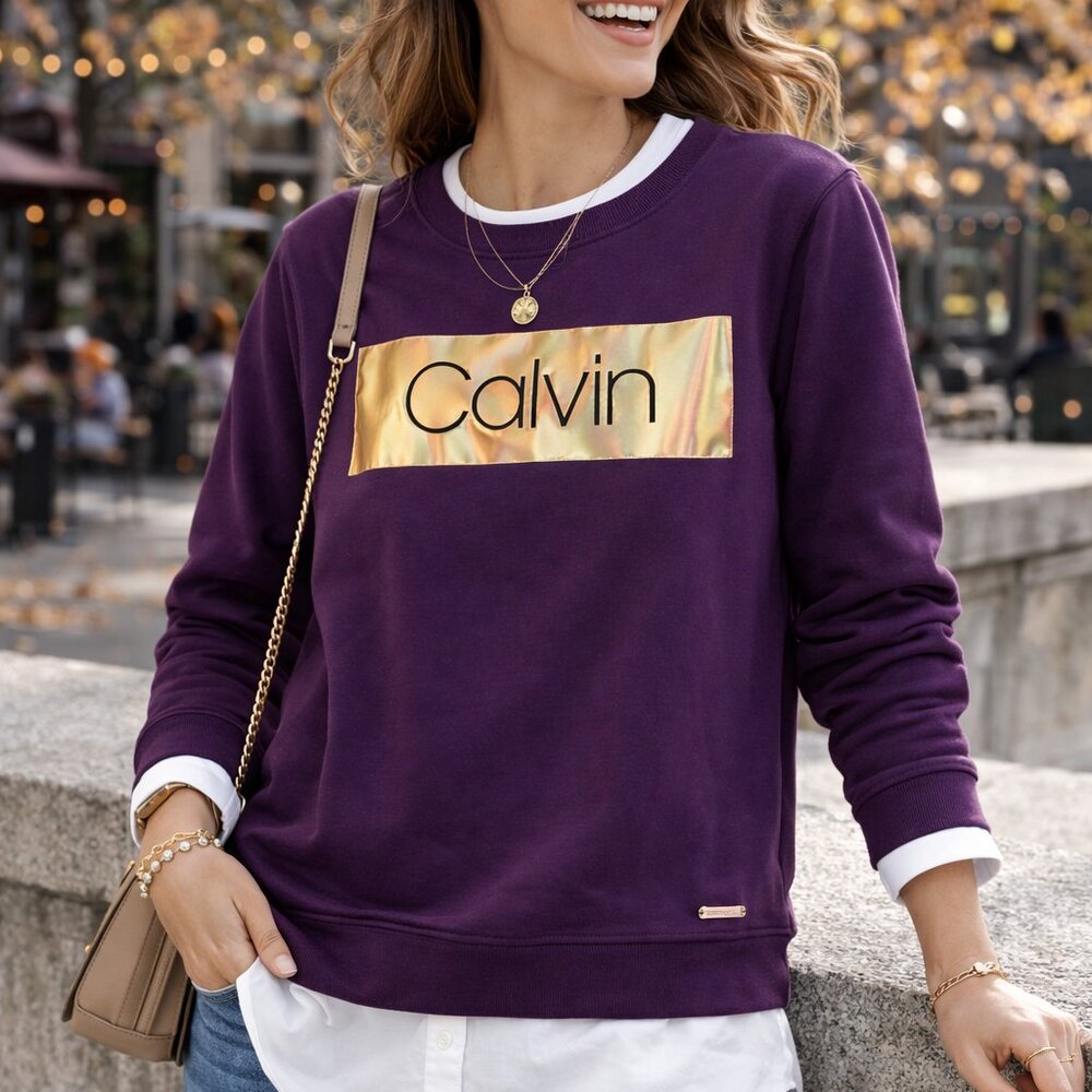 Calvin Klein Purple Sweatshirt with Layered Shirt Hem